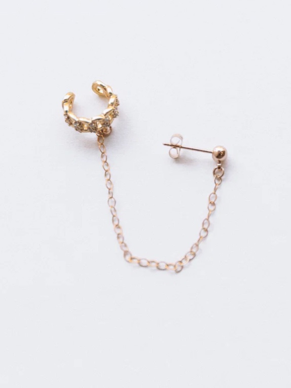 Delicate Gold Chain Ear Cuff with Stud